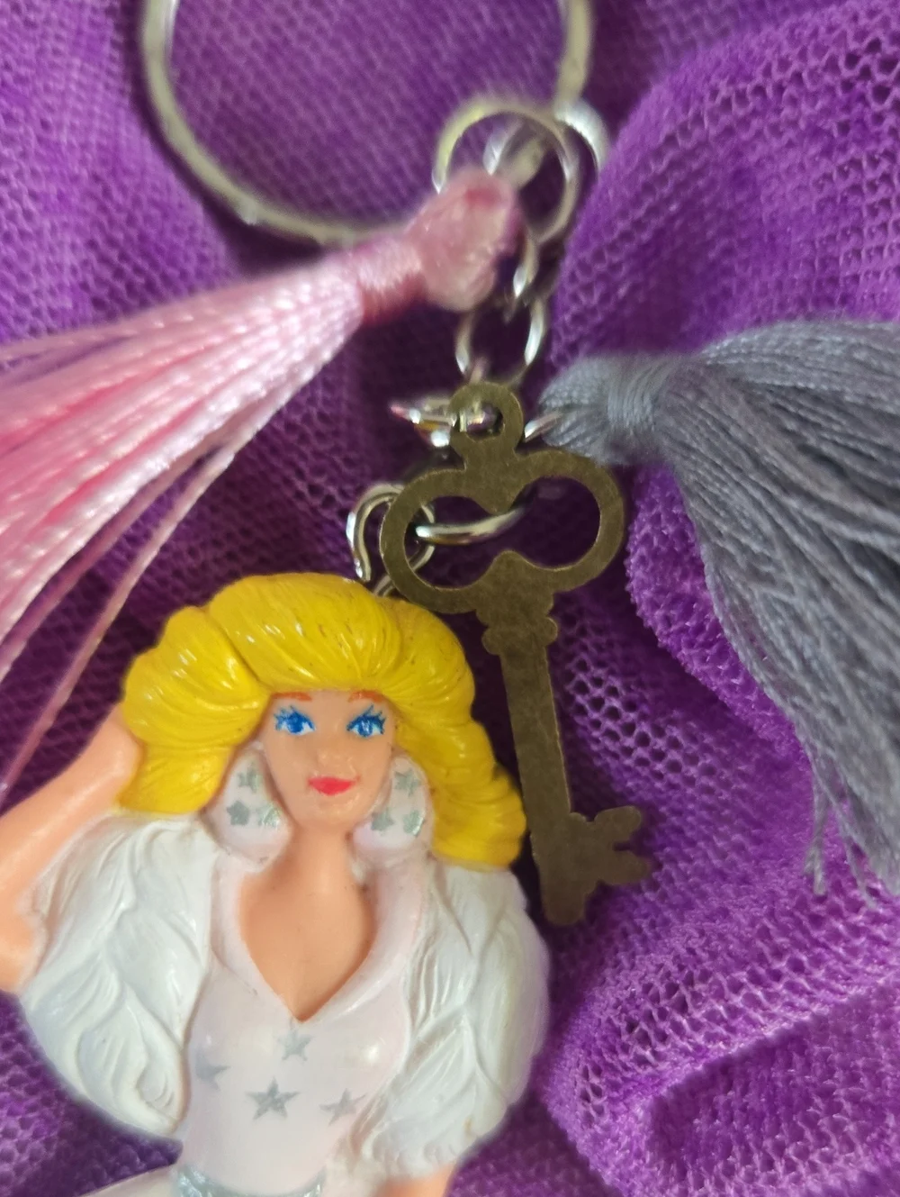 Handmade Pink Starry Princess Keychain Charm with Tassels